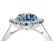 Sunburst Halo Engagement Ring Setting for Fancy Blue Round Cut Center with Pave Band and Prong Head in Sterling Silver