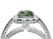 Halo Engagement Ring Setting for Fancy Green Cushion Cut Center with Framed Halo, Pave Band and Prong Head in White Gold