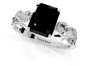 Leaf Engagement Ring Setting for Fancy Black Princess Cut Center with Milgrain Accent Band and Prong Head in Sterling Silver