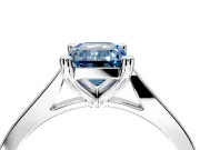 Solitaire Engagement Ring Setting for Fancy Blue Emerald Cut Center with Tapered Shoulders and Prong Head in Sterling Silver