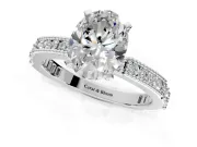 Solitaire Engagement Ring Setting for Oval Center with Milgrain-Edged Pave Band and Prong Head in Sterling Silver