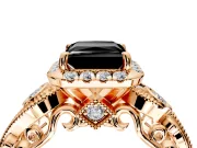 Bypass Halo Engagement Ring Setting for Fancy Black Princess Cut Center with Bezel Accents, Milgrain and Prong Head in Rose Gold
