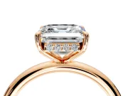 Hidden Halo Engagement Ring Setting for Asscher Cut Center with Thin Rounded Band and Prong Head in Rose Gold