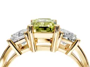 3 Stone Engagement Ring Setting for Fancy Yellow Emerald Cut Center with Matching Side Accents and Prong Head in Yellow Gold
