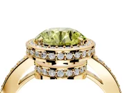 Halo Engagement Ring Setting for Fancy Yellow Round Cut Center with Metal-Rimmed Halo, Pave Band and Prong Head in Yellow Gold