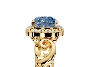 Halo Engagement Ring Setting for Fancy Blue Cushion Cut Center with Open Scroll Shoulders and Prong Head in Yellow Gold