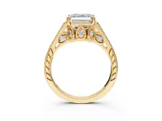 Cathedral Engagement Ring Setting for Asscher Cut Center with Antique-Style Pave Band and Prong Head in Yellow Gold