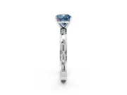 Solitaire Engagement Ring Setting for Fancy Blue Cushion Cut Center with Channel Baguette Band and Prong Head in Platinum