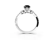 Leaf Motif Engagement Ring Setting for Fancy Black Marquise Center with Pave Band and Prong Head in Sterling Silver