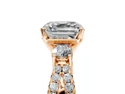 3 Stone Engagement Ring Setting for Asscher Cut Center with Pave Split Shank and Prong Head in Rose Gold