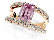 Solitaire Engagement Ring Setting for Fancy Pink Emerald Cut Center with Wide-Open Split Shank and Prong Head in Rose Gold