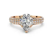 Solitaire Engagement Ring Setting for Pear-Shaped Center with Multi-Row Pave Accents and Basket Head in Rose Gold