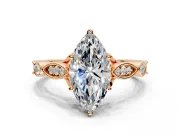 Solitaire Engagement Ring Setting for Marquise Center with Marquise and Bezel Accents and Prong Head in Rose Gold
