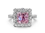 Milgrain Halo Engagement Ring Setting for Fancy Pink Princess Cut Center with Bezel Point Accents and Prong Head in Sterling Silver