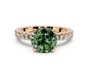 Solitaire Engagement Ring Setting for Fancy Green Round Cut Center with Single Row Accent Band and Prong Head in Rose Gold