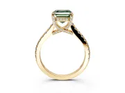 Solitaire Engagement Ring Setting for Fancy Green Asscher Cut Center with Widening Pave Band and Claw Prong Head in Yellow Gold