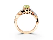 Halo Engagement Ring Setting for Fancy Yellow Oval Center with Marquise and Pave Bypass Band and Prong Head in Rose Gold