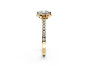 Floral Engagement Ring Setting for Cushion Cut Center with Pave Band and Floral Prong Head in Yellow Gold