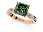 Solitaire Engagement Ring Setting for Fancy Green Princess Cut Center with Channel Baguette Band and Prong Head in Rose Gold