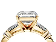 Bar-Set Engagement Ring Setting for Asscher Cut Center with Tapered Baguette Accents and Prong Head in Yellow Gold