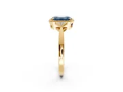 Cluster Engagement Ring Setting for Fancy Blue Emerald Cut Center with Milgrain Shoulder Clusters and Prong Head in Yellow Gold