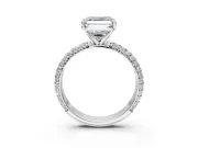 Solitaire Engagement Ring Setting for Asscher Cut Center with Domed Multi-Row Pave Band and Prong Head in Platinum