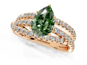 Solitaire Engagement Ring Setting for Fancy Green Pear-Shaped Center with Woven 3-Strand Pave Band and Prong Head in Rose Gold