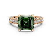 Solitaire Engagement Ring Setting for Fancy Green Asscher Cut Center with Milgrain-Framed Pave Band and Prong Head in Rose Gold