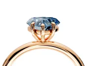 Low-Set Solitaire Engagement Ring Setting for Fancy Blue Heart-Shaped Center with Thin Plain Band and Prong Head in Rose Gold