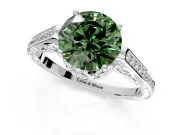 Cathedral Engagement Ring Setting for Fancy Green Round Cut Center with Antique-Style Pave Band and Prong Head in White Gold
