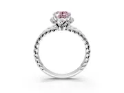 Halo Engagement Ring Setting for Fancy Pink Oval Center with Rope Twist Split Shank and Prong Head in Sterling Silver