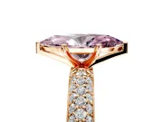 Solitaire Engagement Ring Setting for Fancy Pink Marquise Center with Domed Multi-Row Pave Band and Prong Head in Rose Gold