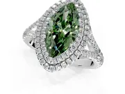 Double Halo Engagement Ring Setting for Fancy Green Marquise Center with Narrow Pave Split Shank and Prong Head in White Gold