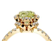 Halo Engagement Ring Setting for Fancy Yellow Cushion Cut Center with Openwork Halo, Pave Band and Prong Head in Yellow Gold