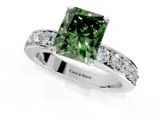 Solitaire Engagement Ring Setting for Fancy Green Radiant Cut Center with Channel-Set Accents and Prong Head in Platinum