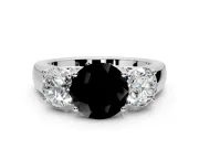 3 Stone Engagement Ring Setting for Fancy Black Round Cut Center with Raised Basket Heads and Prong Head in Platinum