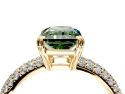 Solitaire Engagement Ring Setting for Fancy Green Radiant Cut Center with Multi-Row Pave Accents and Basket Head in Yellow Gold