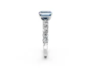 Shared-Prong Engagement Ring Setting for Fancy Blue Asscher Cut Center with Graduated Accents and Prong Head in Sterling Silver