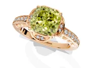 Floral Engagement Ring Setting for Fancy Yellow Cushion Cut Center with Four Accent Clusters and Prong Head in Rose Gold