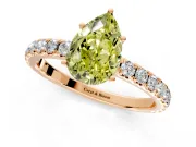 Solitaire Engagement Ring Setting for Fancy Yellow Pear-Shaped Center with Large Accent Band and Prong Head in Rose Gold