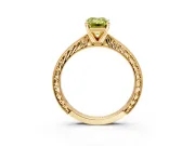 Solitaire Engagement Ring Setting for Fancy Yellow Emerald Cut Center with Engraved Milgrain Band and Prong Head in Yellow Gold
