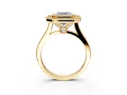 Halo Engagement Ring Setting for Asscher Cut Center with Milgrain Frame, Pave Band and Prong Head in Yellow Gold