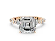 Solitaire Engagement Ring Setting for Asscher Cut Center with Alternating Size Accents and Prong Head in Rose Gold