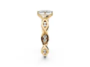 Solitaire Engagement Ring Setting for Radiant Cut Center with Accented Twist Band and Leaf Prong Head in Yellow Gold