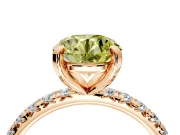Solitaire Engagement Ring Setting for Fancy Yellow Round Cut Center with Shared-Prong Accents and Prong Head in Rose Gold