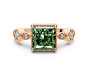 Vintage Station Engagement Ring Setting for Fancy Green Princess Cut Center with Accents and Prong Head in Rose Gold