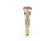 Solitaire Engagement Ring Setting for Fancy Pink Radiant Cut Center with Graduated Shared Prongs and Prong Head in Yellow Gold