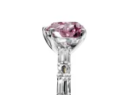 Baguette Engagement Ring Setting for Fancy Pink Heart-Shaped Center with Alternating Bar-Set Band and Prong Head in White Gold