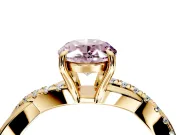 Crossover Engagement Ring Setting for Fancy Pink Oval Center with Pave and Plain Strands and Prong Head in Yellow Gold