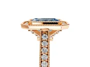 Halo Engagement Ring Setting for Fancy Blue Emerald Cut Center with Milgrain Pave Band and Bezel Head in Rose Gold